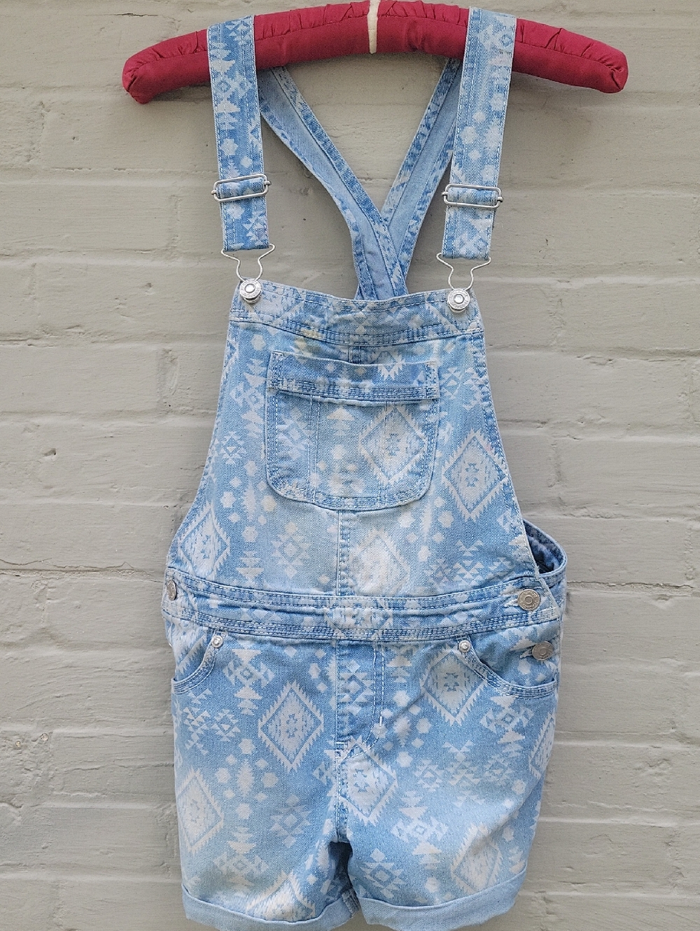 Vintage Girls 10/12 L Geometric Aztec Tribal Print Denim Jordache Shorthalls